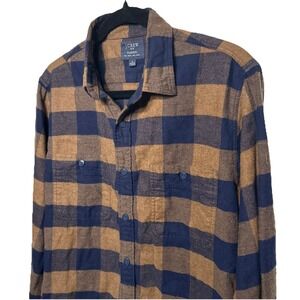 J. Crew Button up‎ Long Sleeve Plaid Flannel Shirt Brown Blue Size Medium